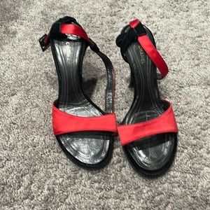 Chanel red satin heels